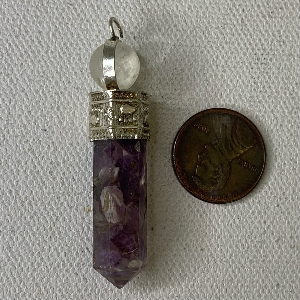Purple Amethyst Organite Point Pendant Faceted With Crystal Ball Silver Plated - Picture 6 of 7